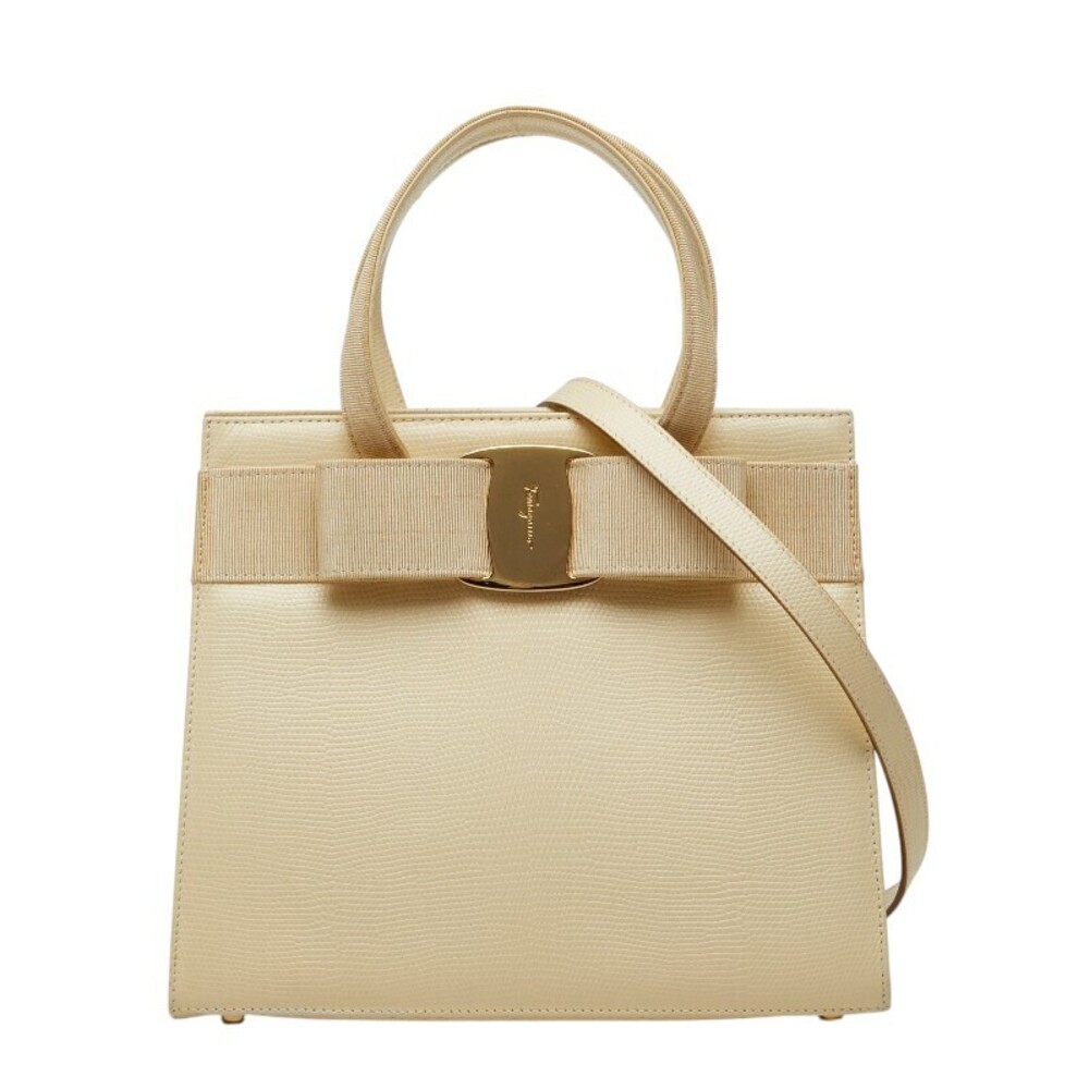 Salvatore Ferragamo Vara 2way Shoulder Bag Ivory White Leather